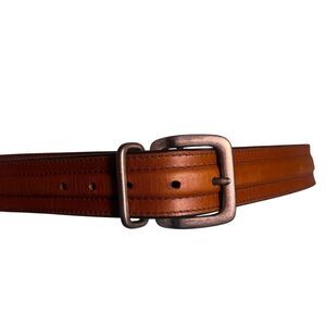 Genuine Leather Belt Brown Western Workwear Double-Stitched Heavy Buckle 40”